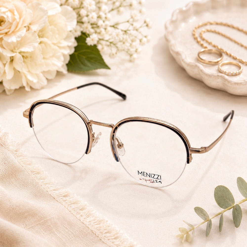 Menizzi Round Eyeglasses Frames Designer Glasses Gold Tone M4043-02